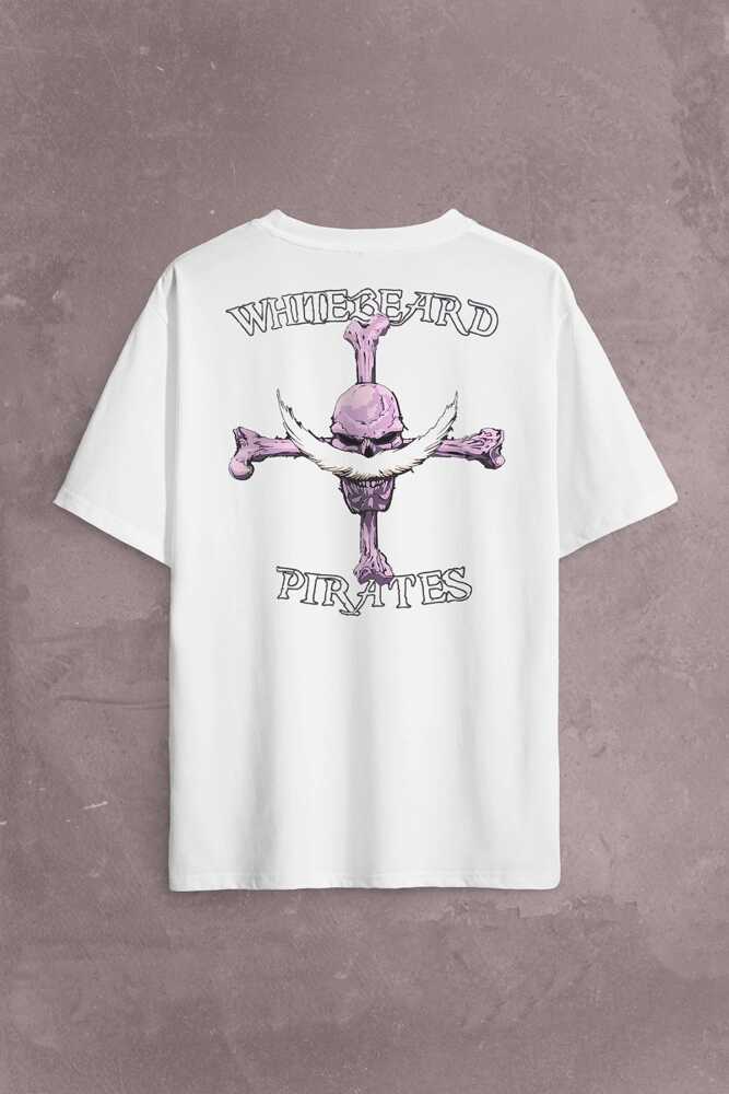 Whitebeard Amiral Pirates One Piece Luffy Sırt Ön Baskılı Oversize Tişört Unisex T-Shirt (1)