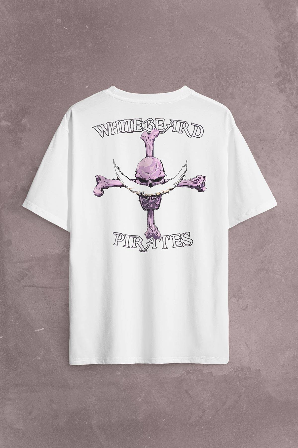 Whitebeard Amiral Pirates One Piece Luffy Sırt Ön Baskılı Oversize Tişört Unisex T-Shirt (1)