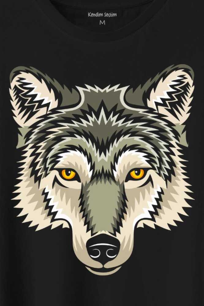 Wolf Head Kurt Silueti Kafa Bozkurt Baskılı Siyah Tişört Unisex (1)