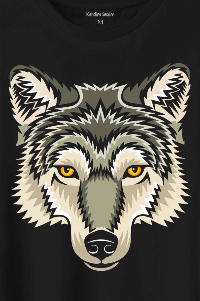 Wolf Head Kurt Silueti Kafa Bozkurt Baskılı Siyah Tişört Unisex (1)