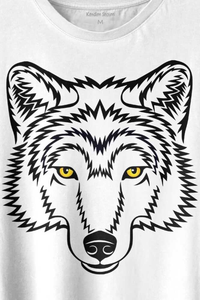 Wolf Head Kurt Silueti Kafa Bozkurt Baskılı Beyaz Tişört Unisex (1)