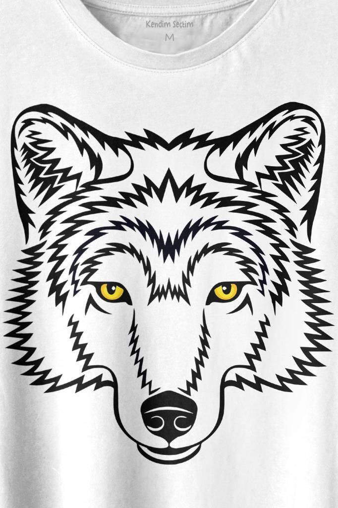 Wolf Head Kurt Silueti Kafa Bozkurt Baskılı Beyaz Tişört Unisex (1)