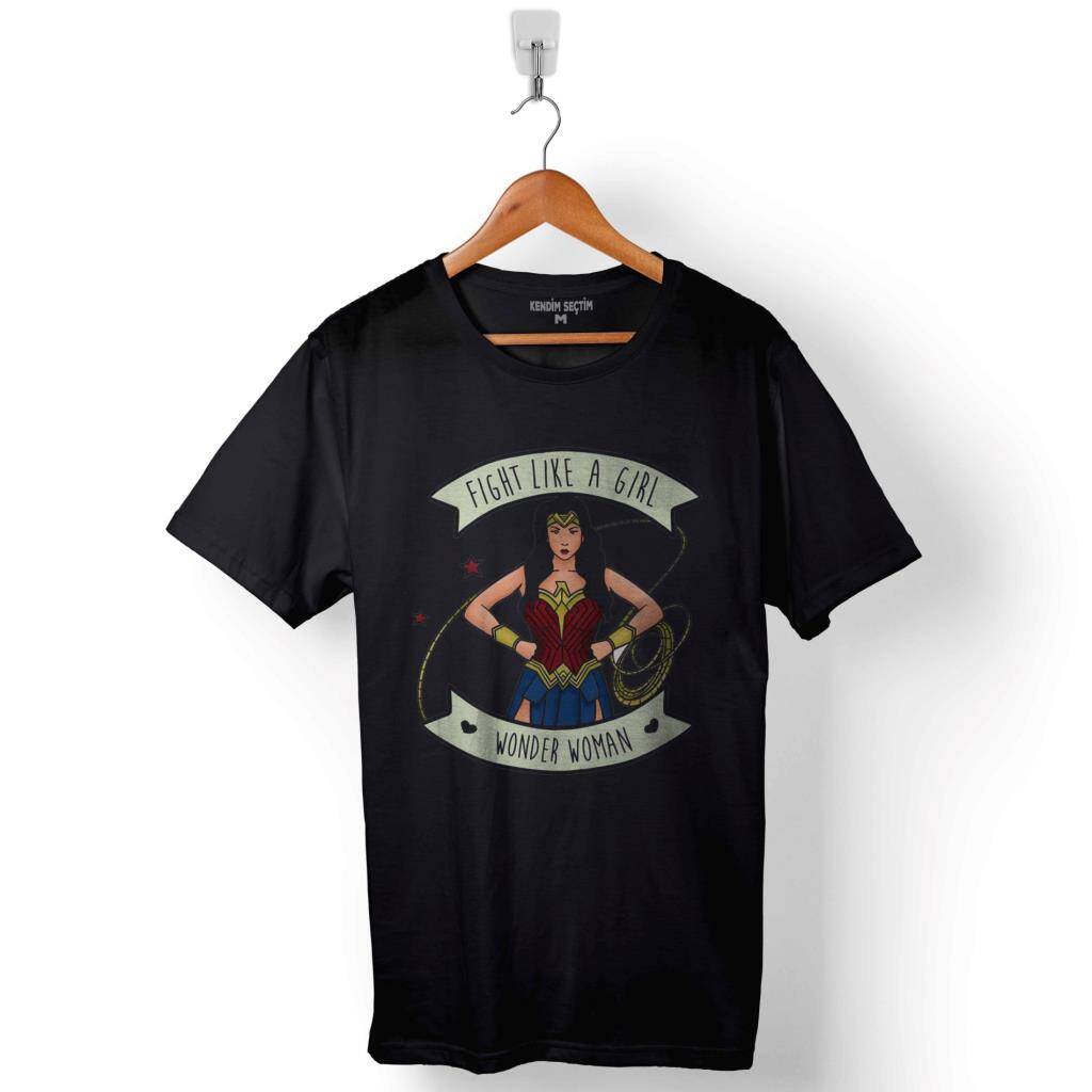 Wonder Woman Fight Like A Girl Face Baskılı Tişört Unisex