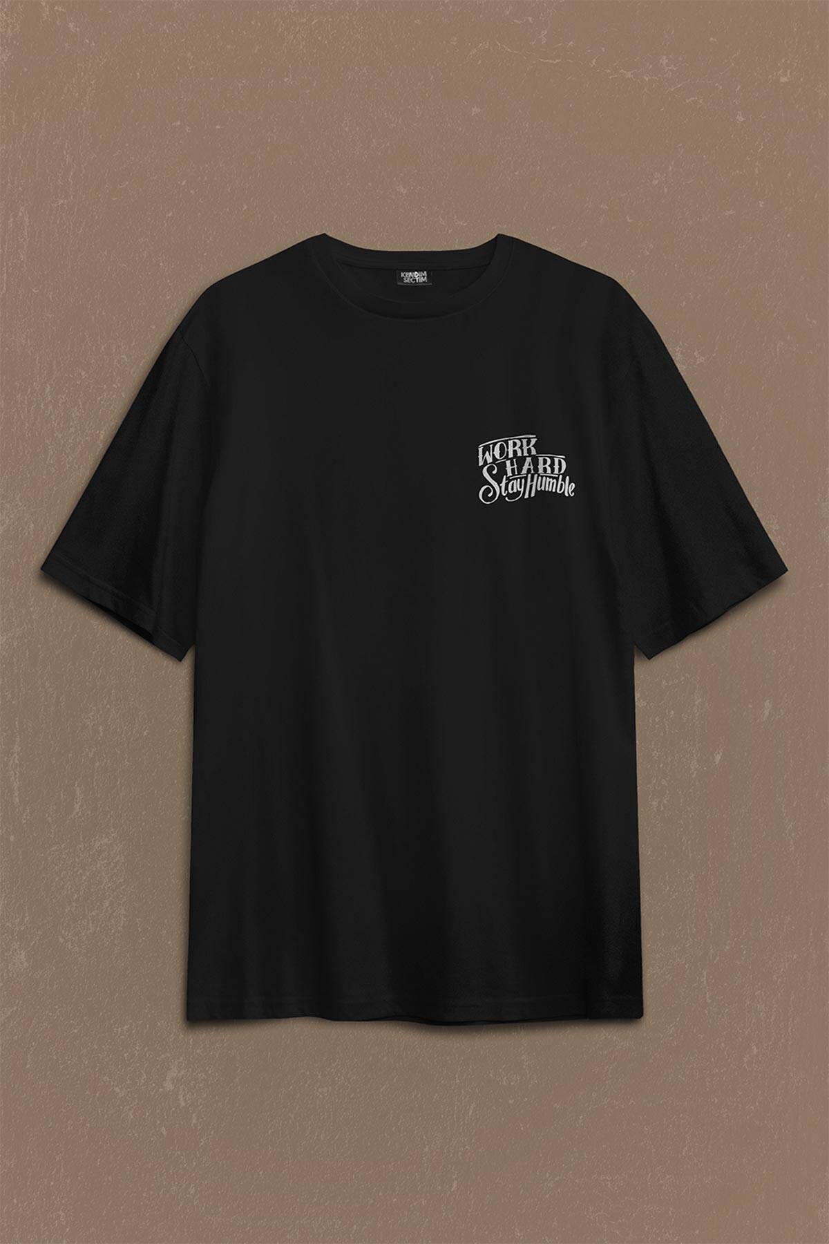Work Hard Stay Humble Çok Çalış Mütevazı Ol Retro Sırt Ön Baskılı Oversize Tişört Unisex