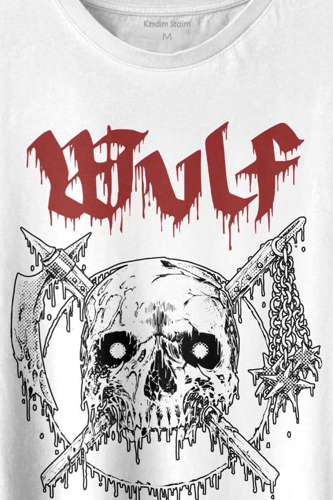 Wulf Metal Rock Band Skull Kuru Kafa Urban Gothic Baskılı Tişört Unisex T-shirt - 2