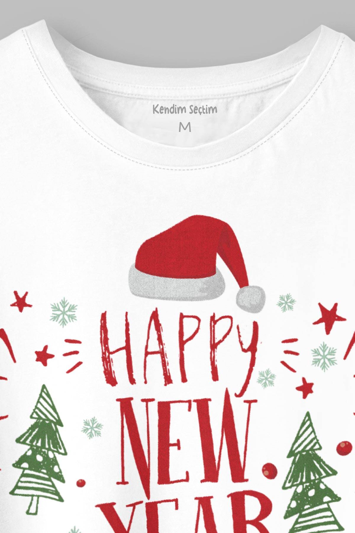 Yeni Yıl Happy New Year Hediye Noel Yılbaşı Baskılı Beyaz Tişört Unisex - 2