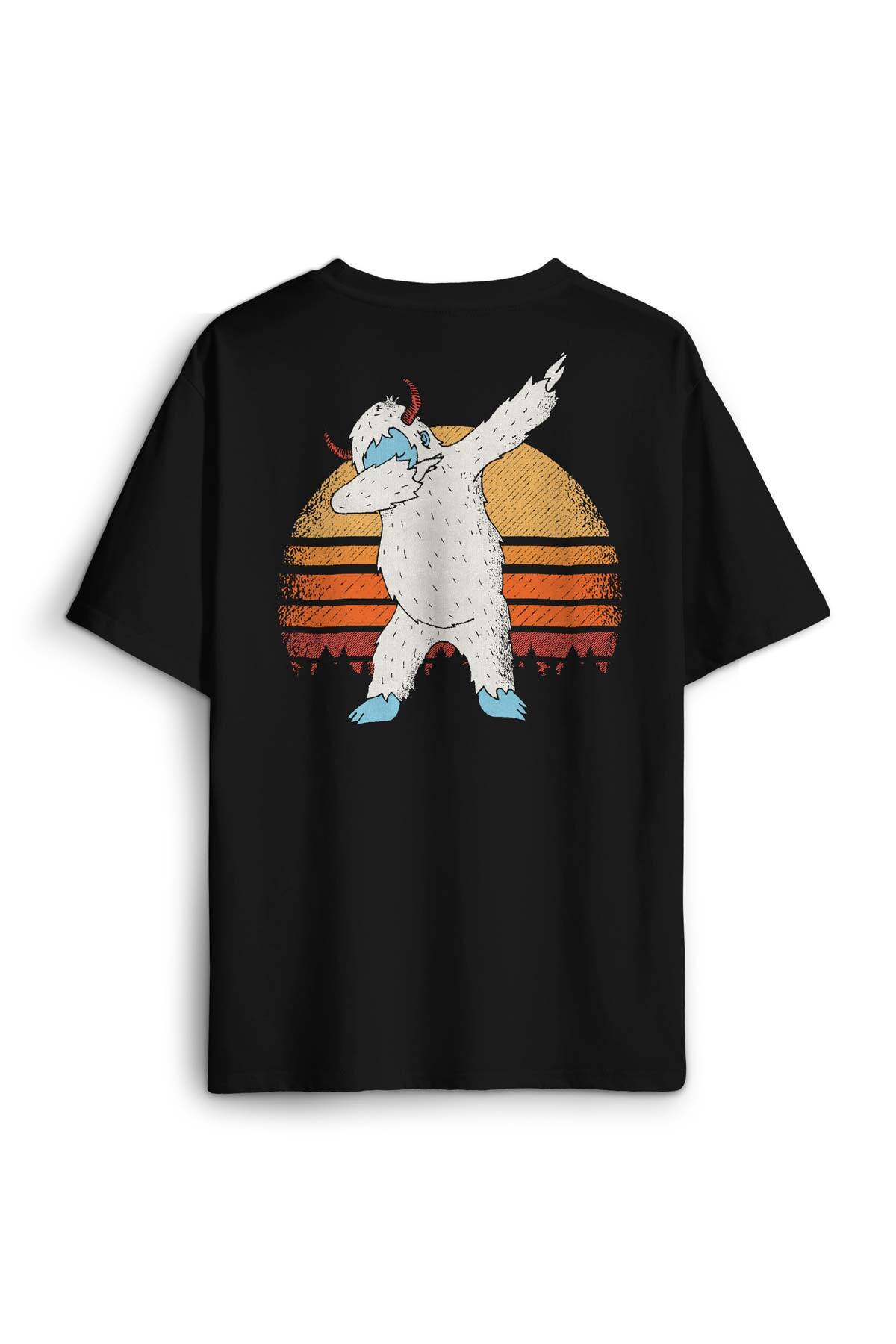 Yeti Dans Dabbing Koca Ayak Funny Dance Sırt Ön Baskılı Oversize Tişört Unisex - 2