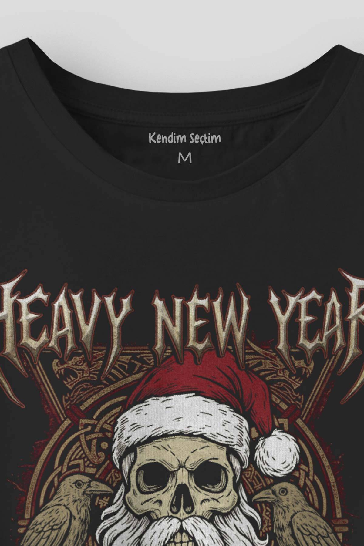 Heavy New Year Yeni Yıl Noel Merry Christmas Metal Music Yılbaşı Baskılı Siyah Tişört - 2
