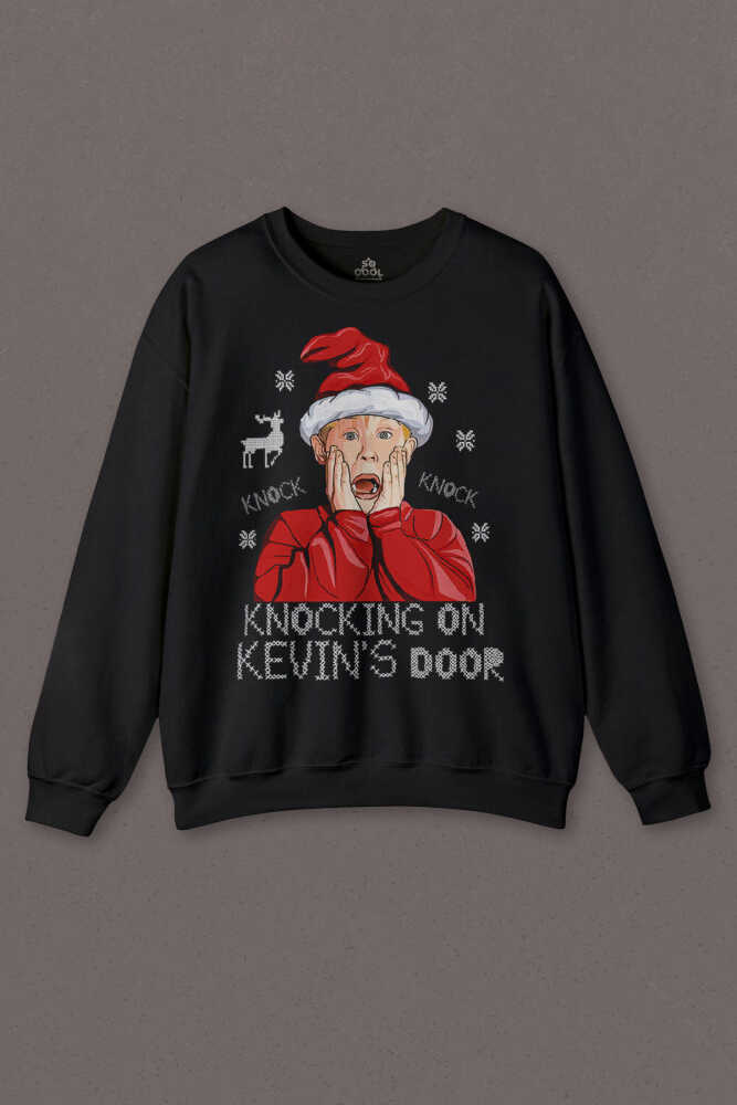 Yılbaşı Filmi Evde Tek Başına Home Alone Kevin Merry Xmas Siyah Unisex Bisiklet Yaka Sweatshirt