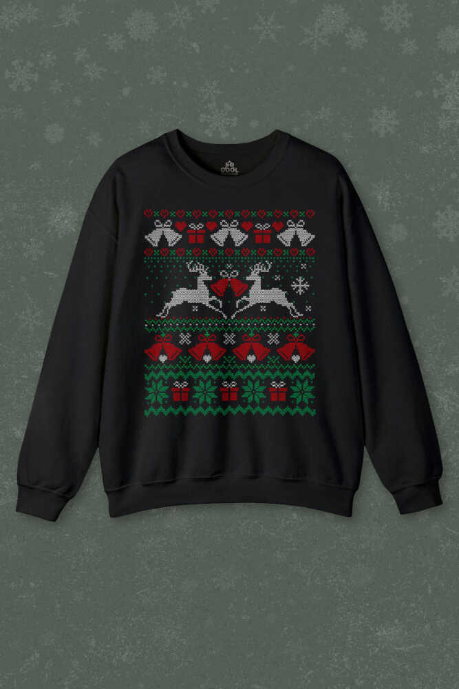 Yılbaşı Hediye Geyik Christmas Happy New Year Siyah Baskılı Sweatshirt