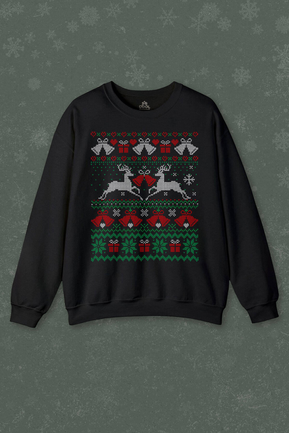 Yılbaşı Hediye Geyik Christmas Happy New Year Siyah Baskılı Sweatshirt - 1
