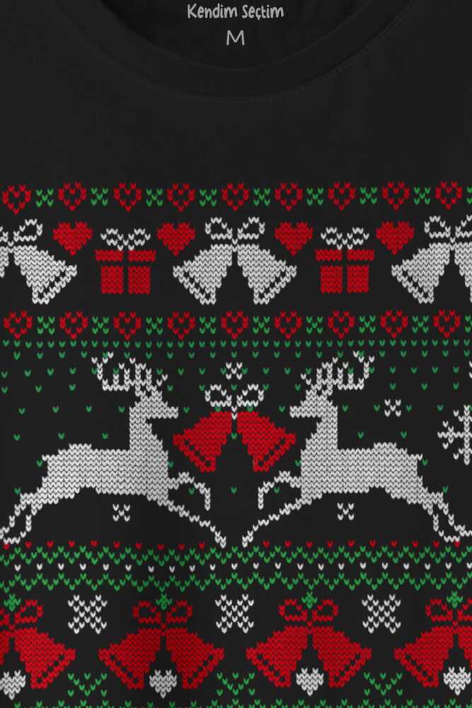 Yılbaşı Hediye Geyik Christmas Happy New Year Siyah Baskılı Sweatshirt (1)