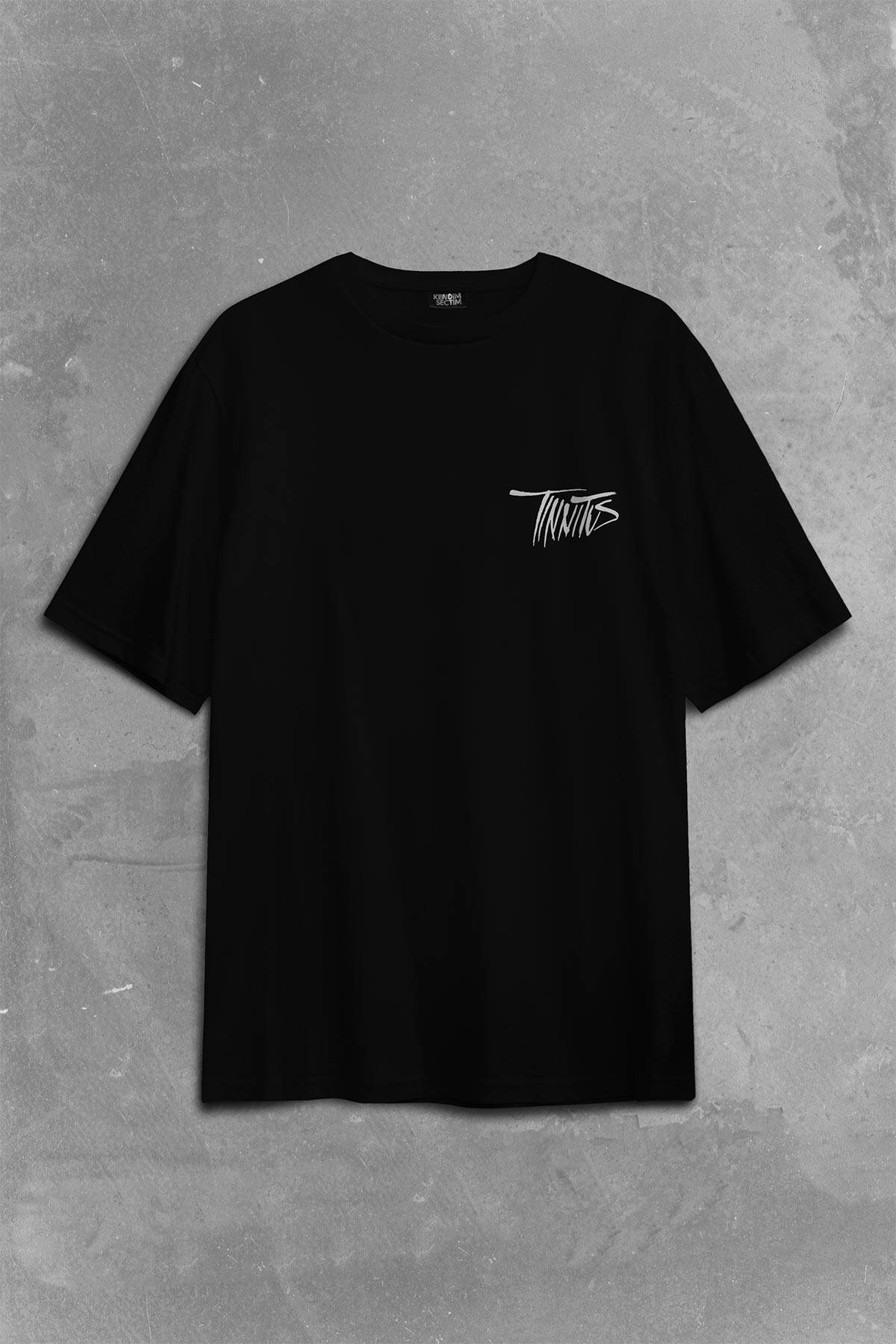 Zeroh Tinnitus Music Albüm Sırt Ön Baskılı Oversize Tişört Unisex (1)